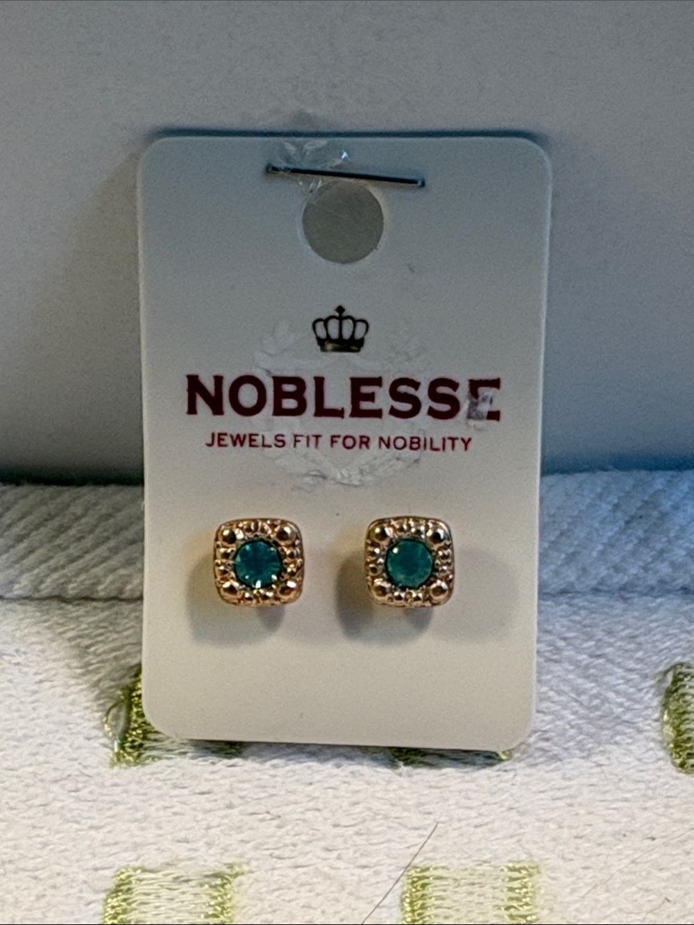 Noblesse Aquamarine Crystal Square Gold Tone Stud Earrings